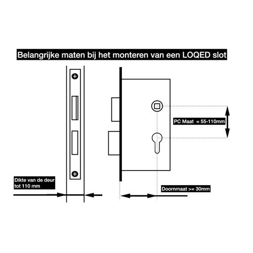 LOQED Smart Lock PC-maat, doornmaat en dikte deur