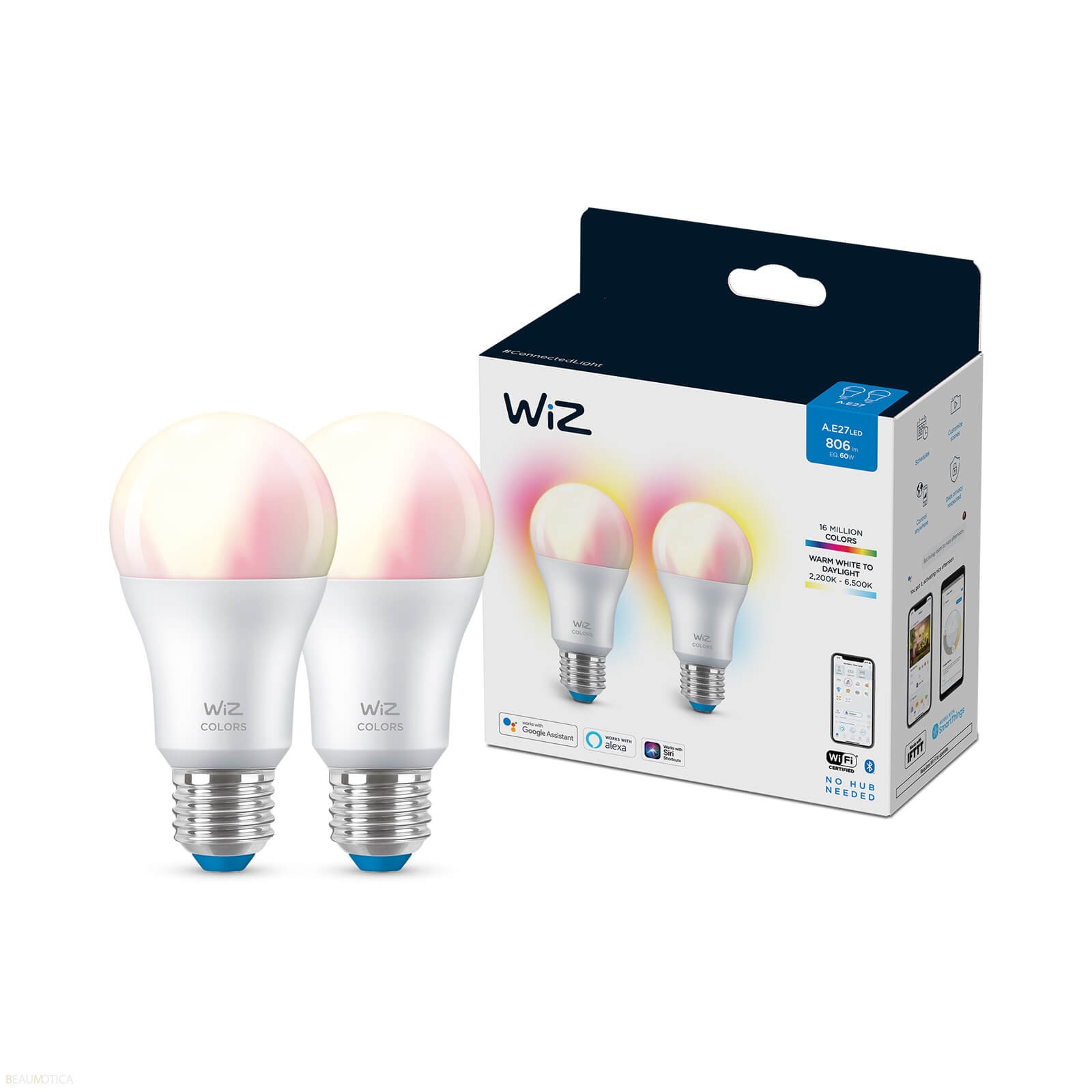 WiZ A60/E27 Lamp Tunable White and Color 2-Pack