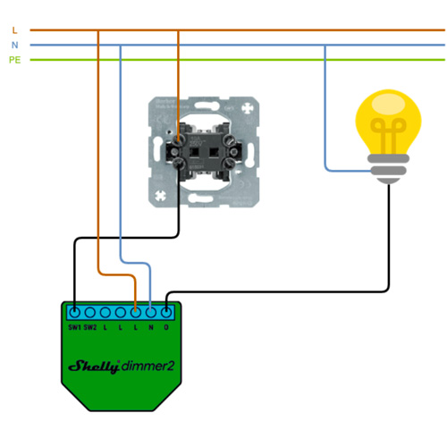 Shelly Dimmer 2 WiFi 230W Aansluitschema