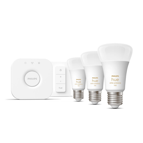 Philips Hue Starterkit: 3 E27 slimme lampen (1100) + dimmer switch