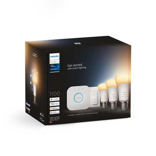 Philips Hue Starterkit: 3 E27 slimme lampen (1100) + dimmer switch